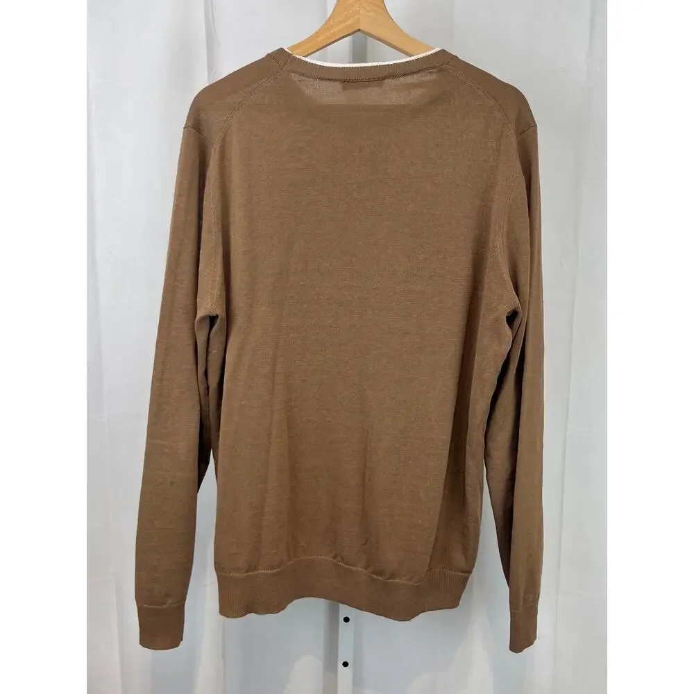 PESERICO Italy Maglia Tricot Knit Sweater Cotton Linen Crew Brown IT 52 US L XL